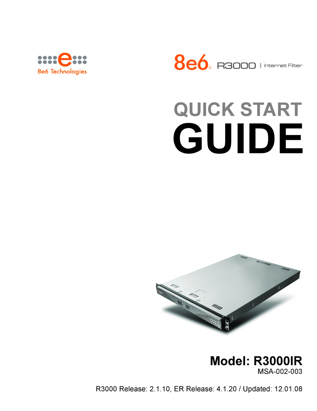 8e6 Technologies R3000IR quick start Guide 