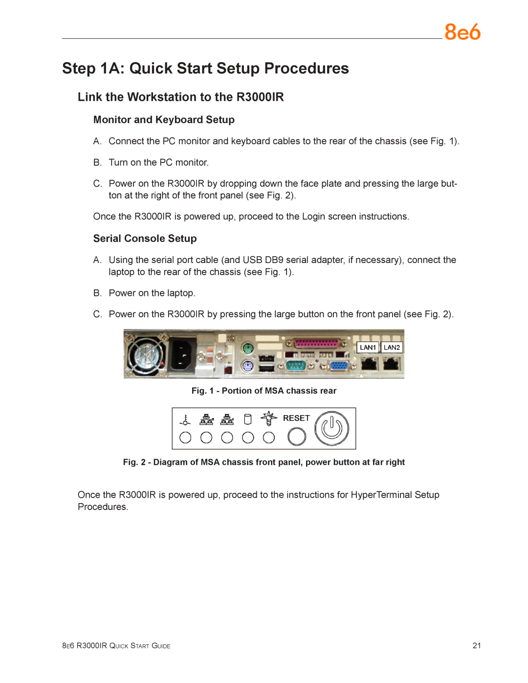 8e6 Technologies Quick Start Setup Procedures, Link the Workstation to the R3000IR, Monitor and Keyboard Setup 