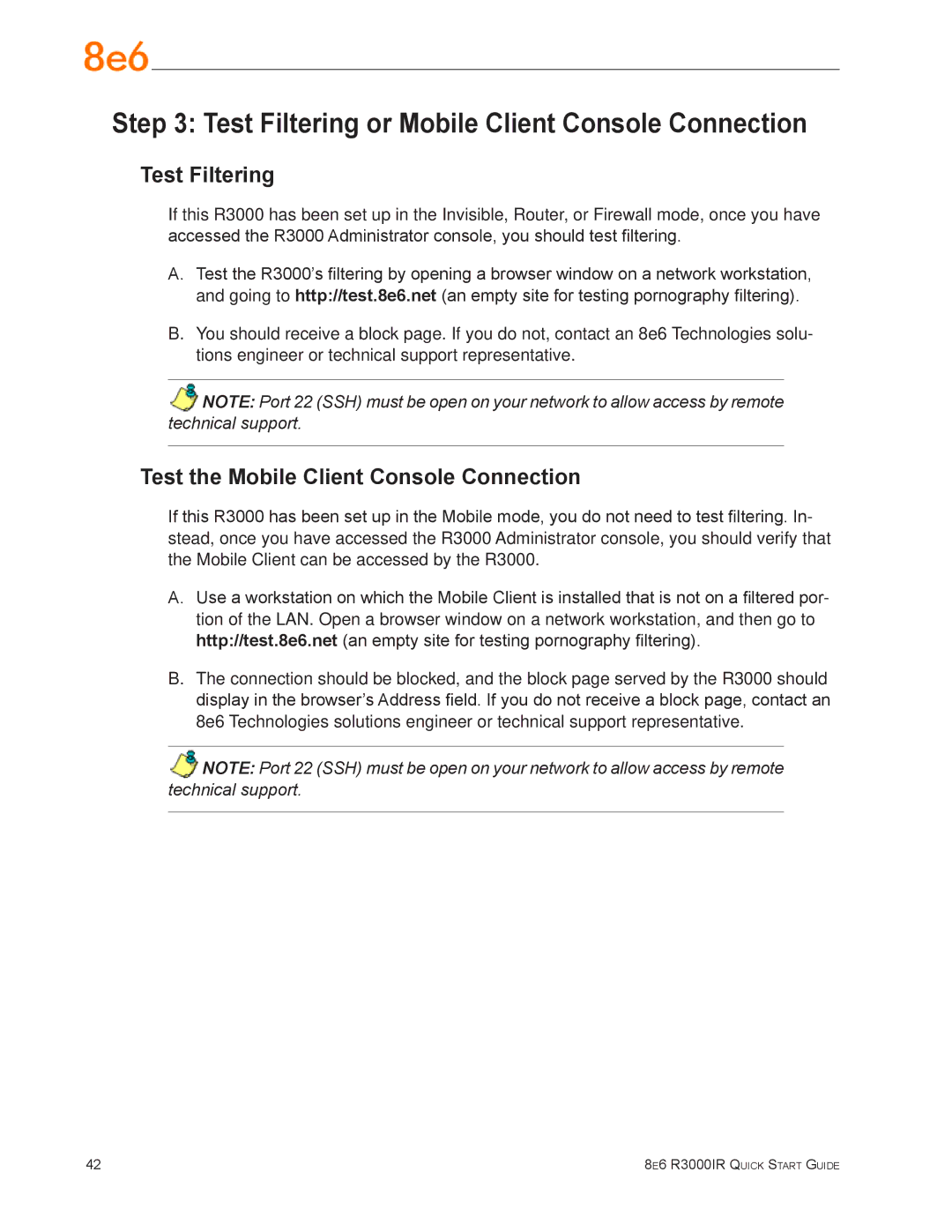 8e6 Technologies R3000IR Test Filtering or Mobile Client Console Connection, Test the Mobile Client Console Connection 