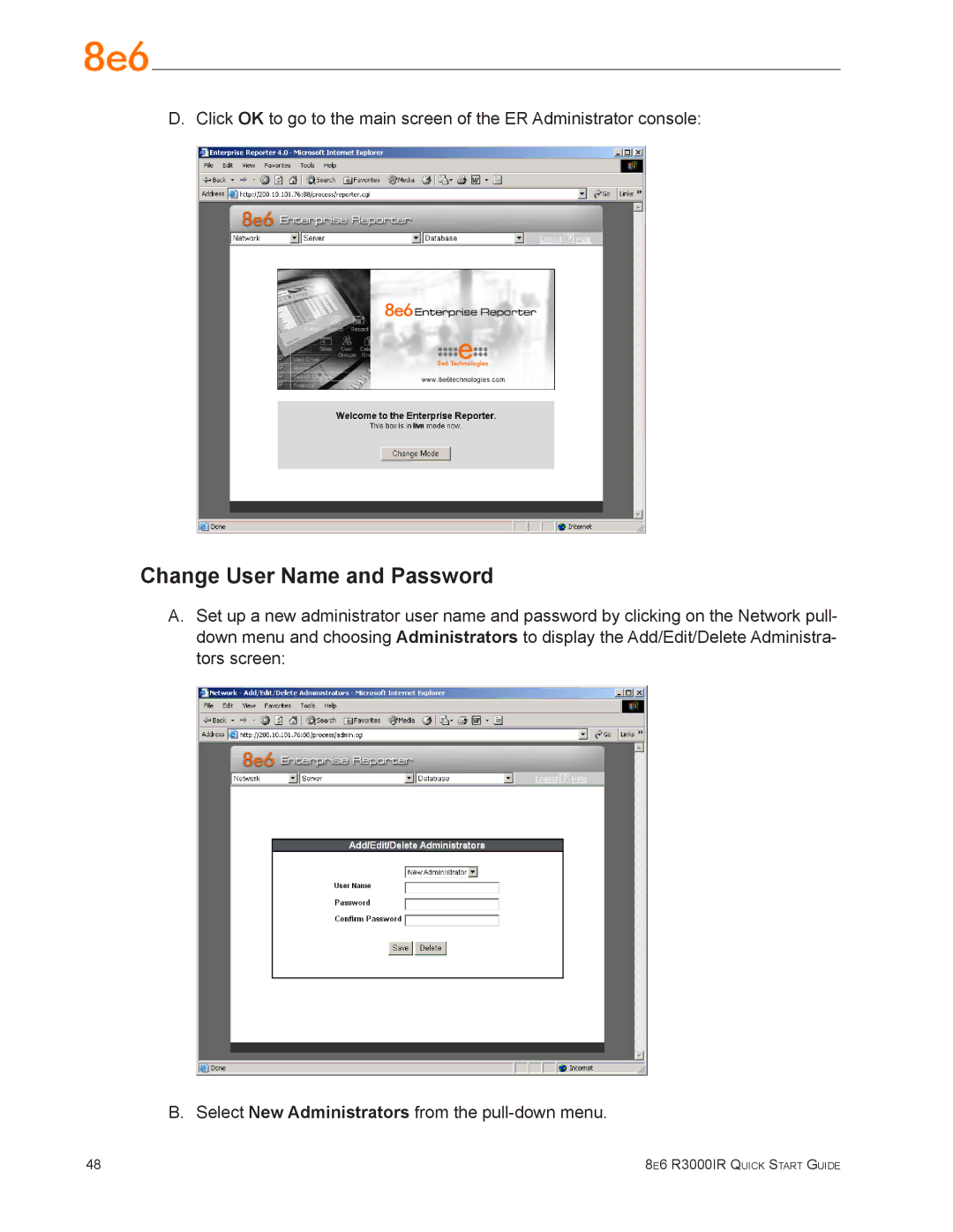 8e6 Technologies R3000IR quick start Change User Name and Password 