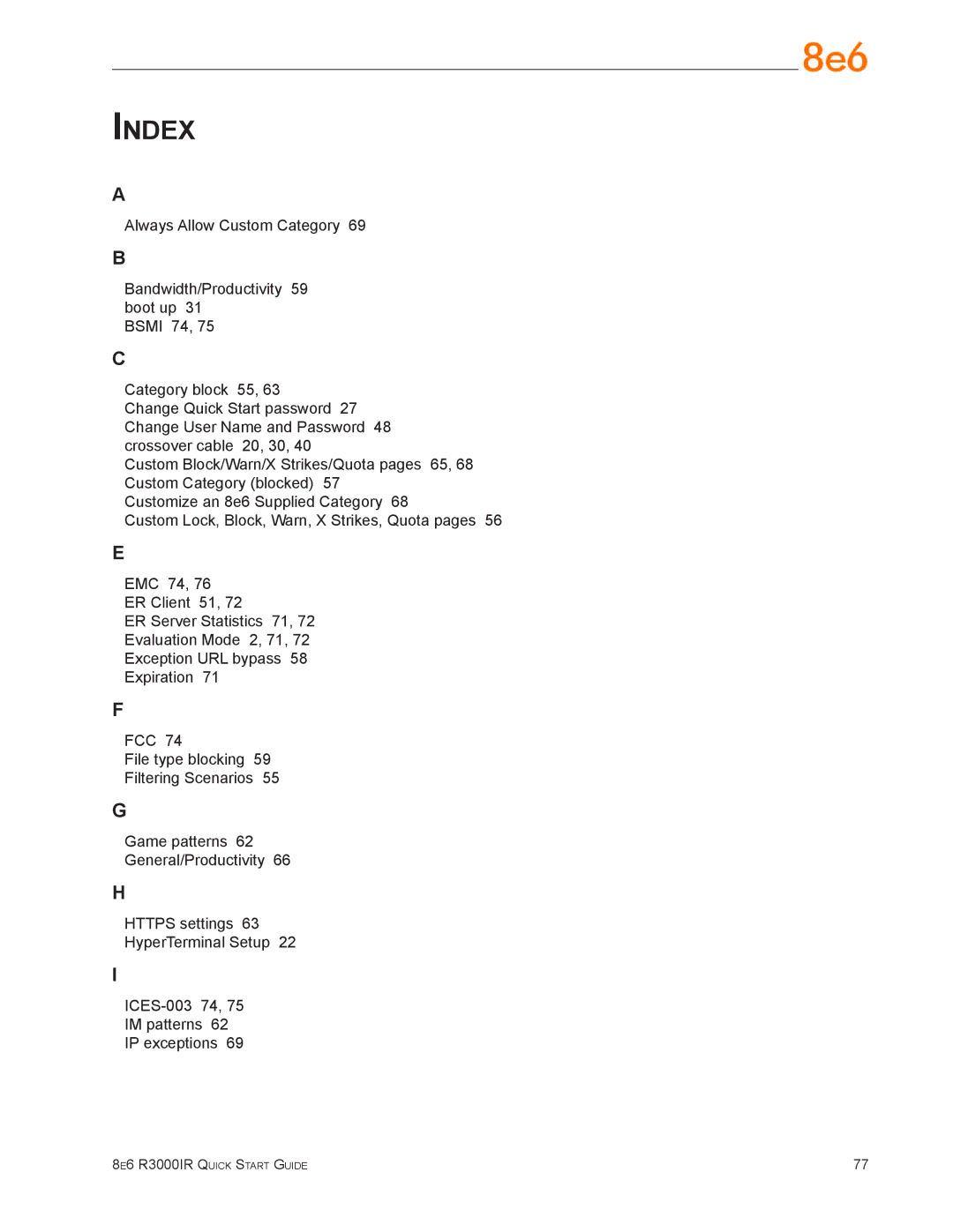 8e6 Technologies R3000IR quick start Index 