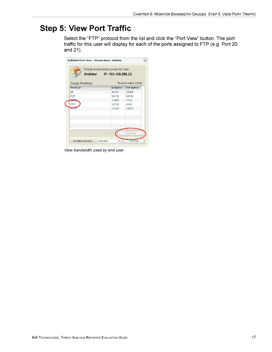 8e6 Technologies TAR HL/SL/MSA manual View Port Traffic, View bandwidth used by end user 