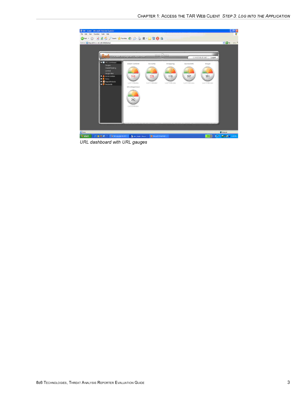 8e6 Technologies TAR HL/SL/MSA manual URL dashboard with URL gauges 