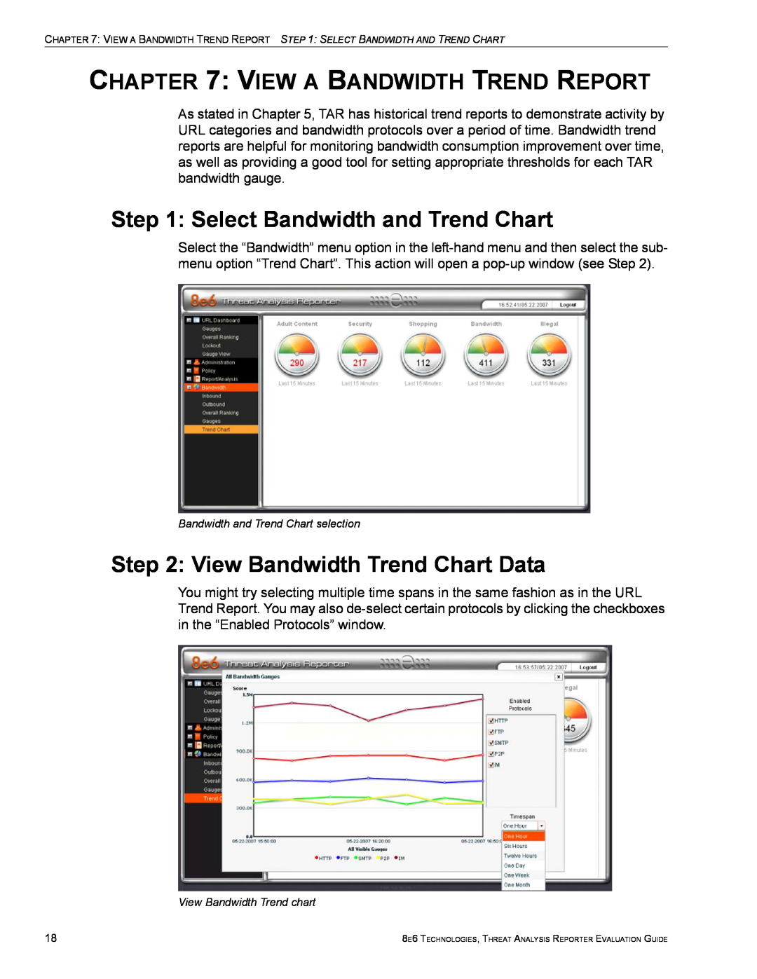 8e6 Technologies TAR HL/SL/MSA manual Select Bandwidth and Trend Chart, View Bandwidth Trend Chart Data 