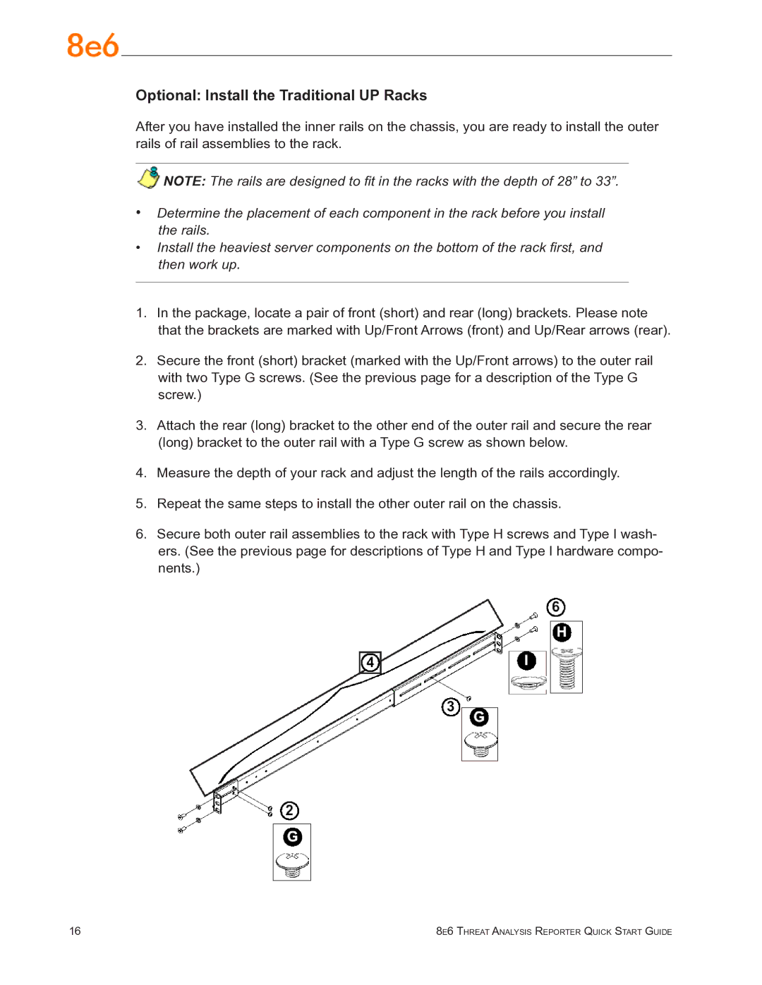 8e6 Technologies TAR quick start Optional Install the Traditional UP Racks 