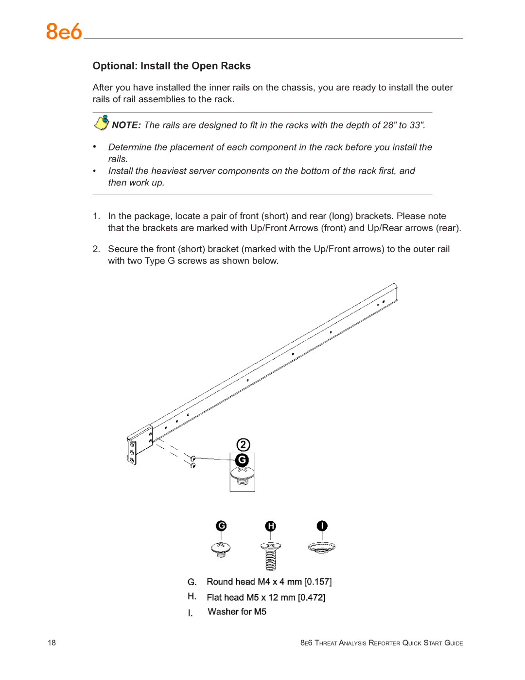 8e6 Technologies TAR quick start Optional Install the Open Racks 