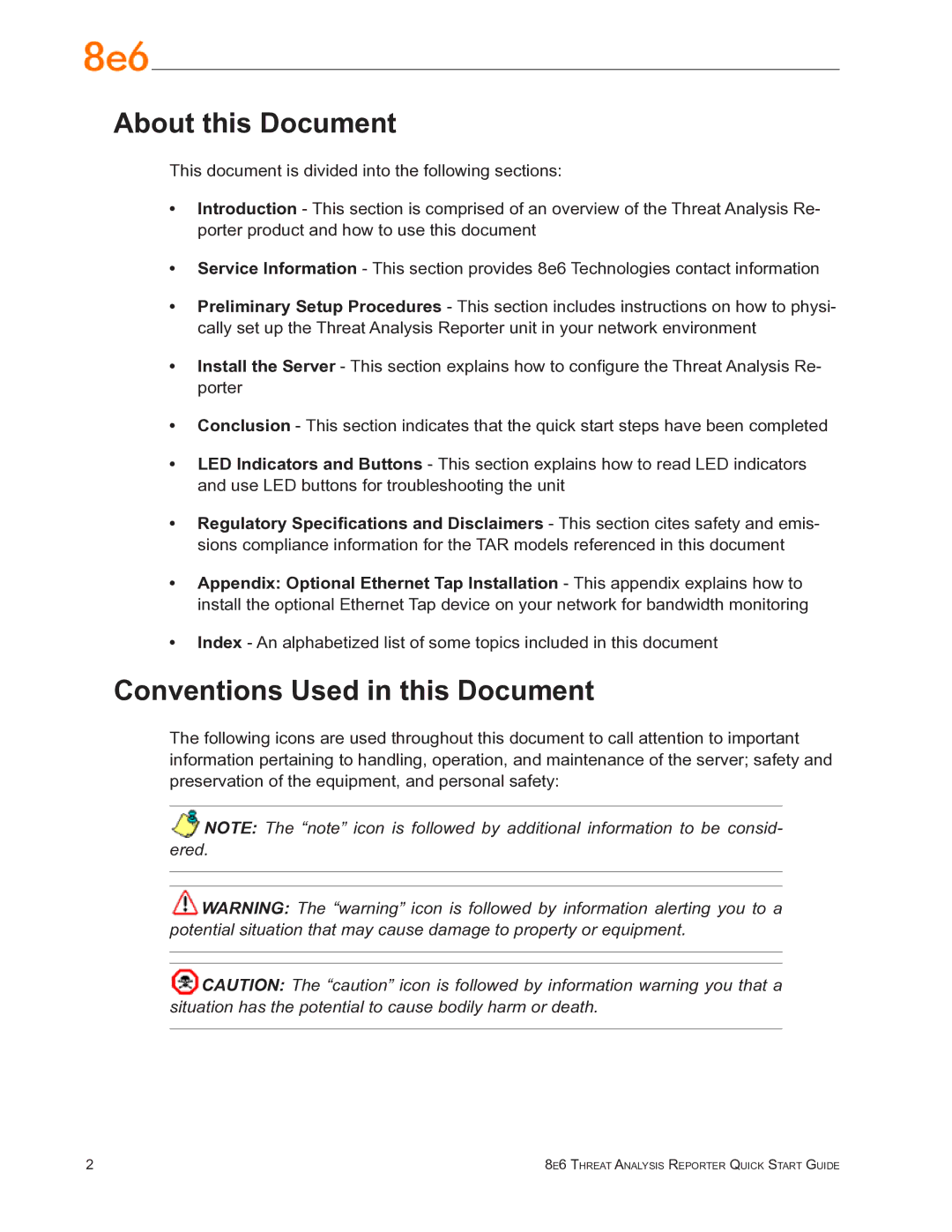 8e6 Technologies TAR quick start About this Document, Conventions Used in this Document 