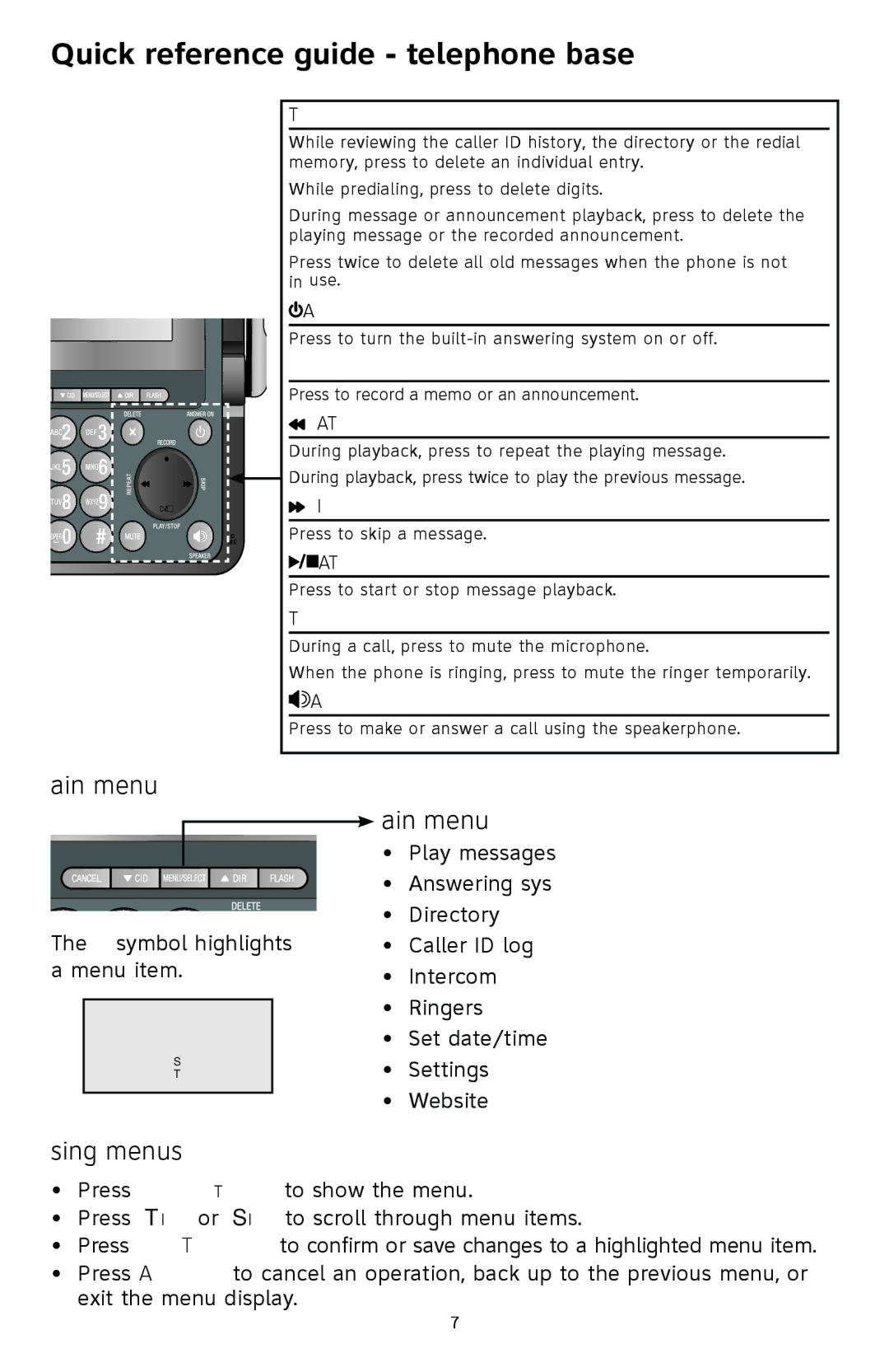 A & T International CL83201, CL83301, CL83351, CL83451, CL83401 manual Delete, Answer on, Record, Repeat, Skip, Play/Stop, Mute 