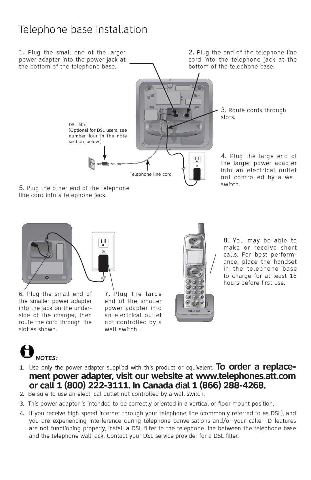 A & T International E5814B, E5812B, E5813B manual Telephone base installation 