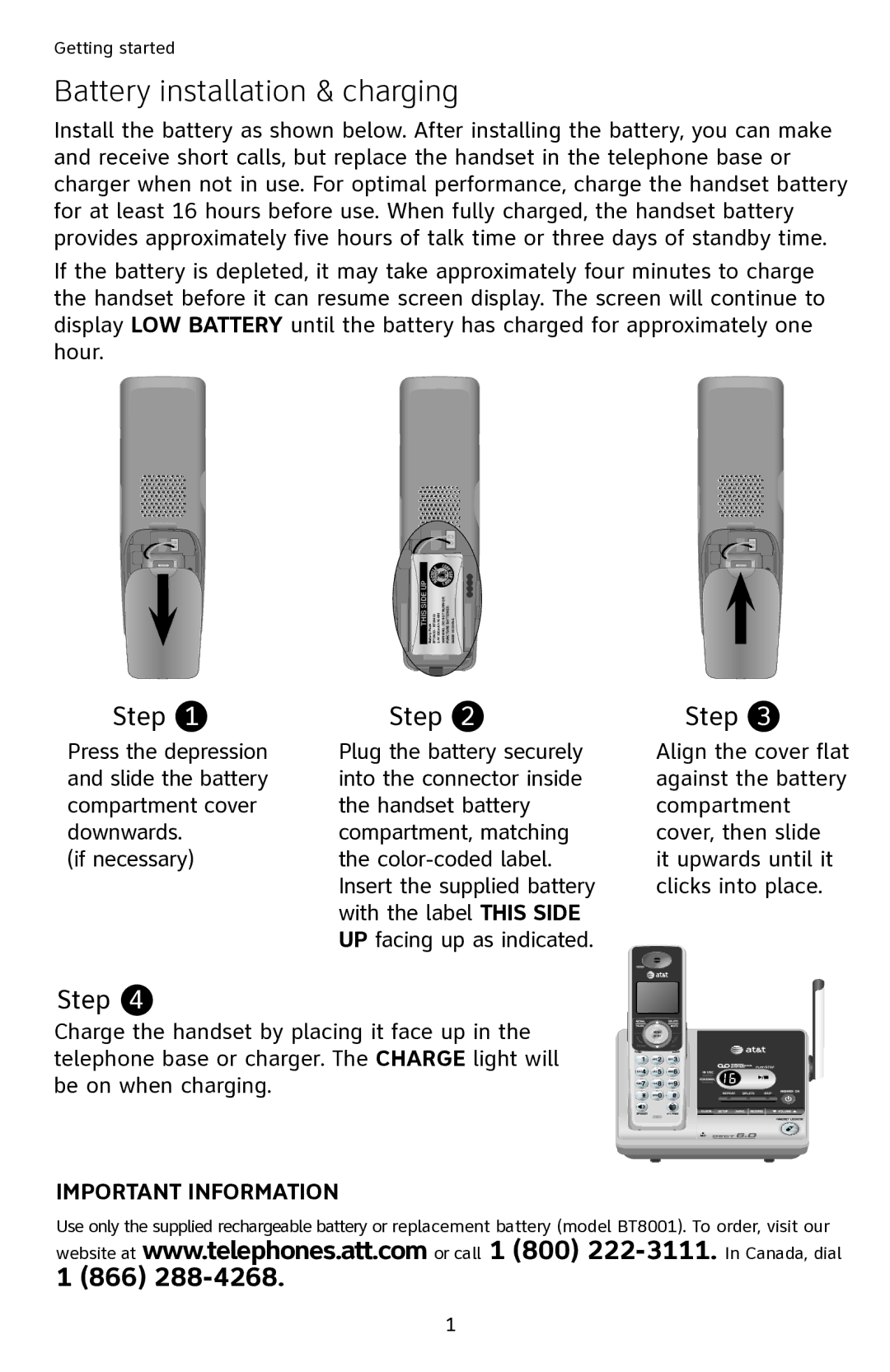 A & T International SL87218 manual Battery installation & charging, Sideup 