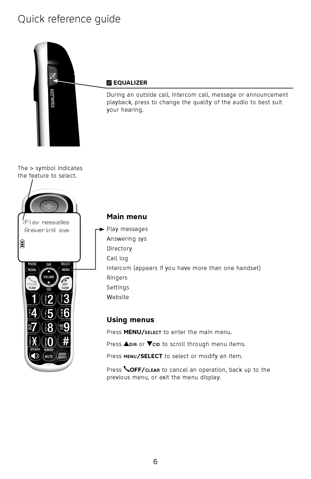 A & T International TL32200, TL32100, TL32250, TL32350, TL32300 manual Main menu, Using menus, Equalizer 