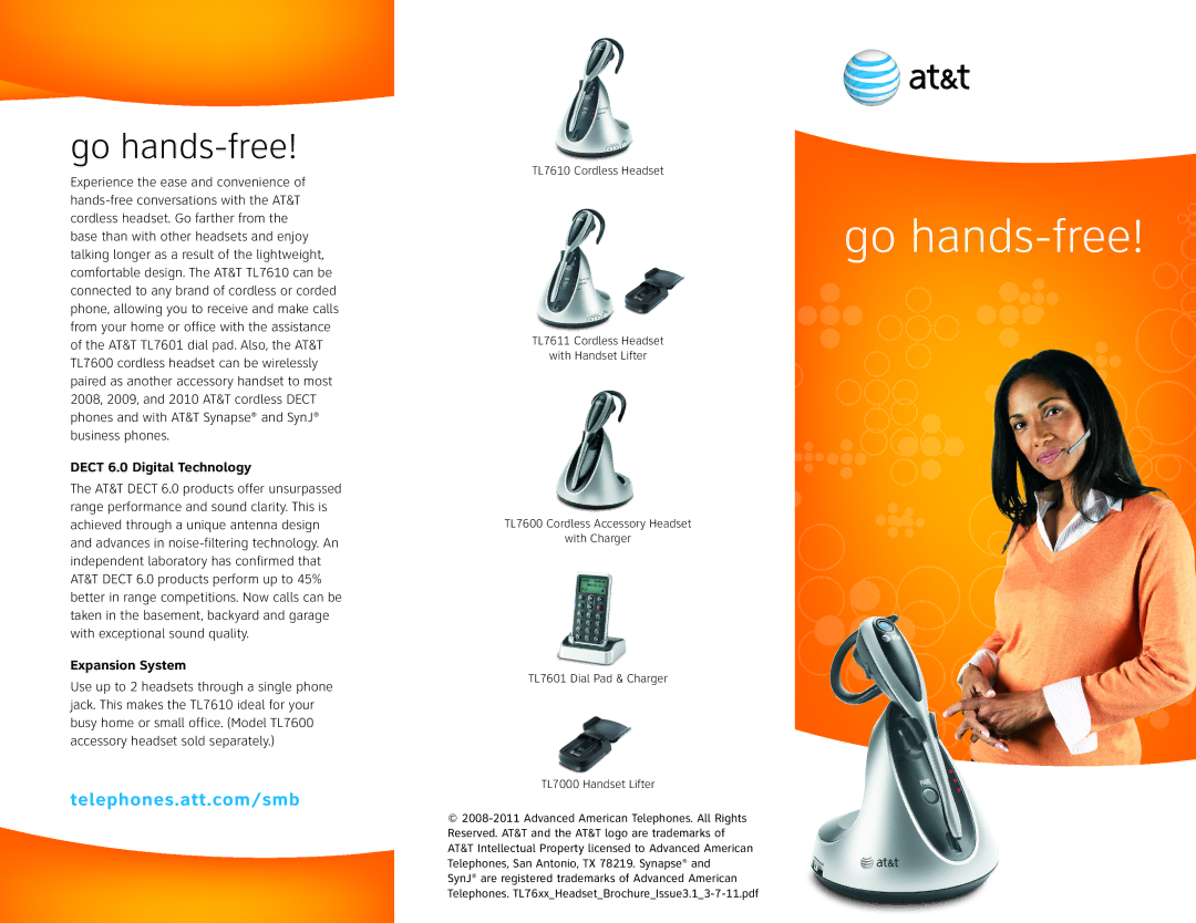 A & T International TL7610 manual Go hands-free, Dect 6.0 Digital Technology, Expansion System 