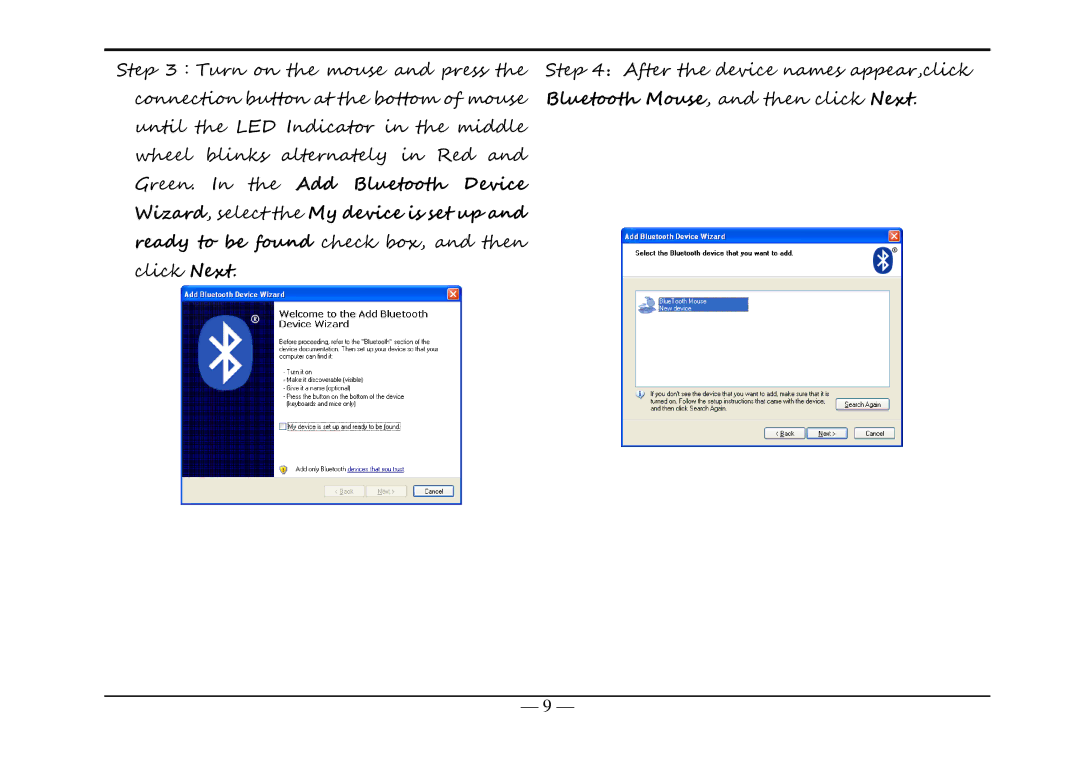 A4 Tech BT-630 manual Bluetooth Mouse , and then click Next, Green. In the Add Bluetooth Device 