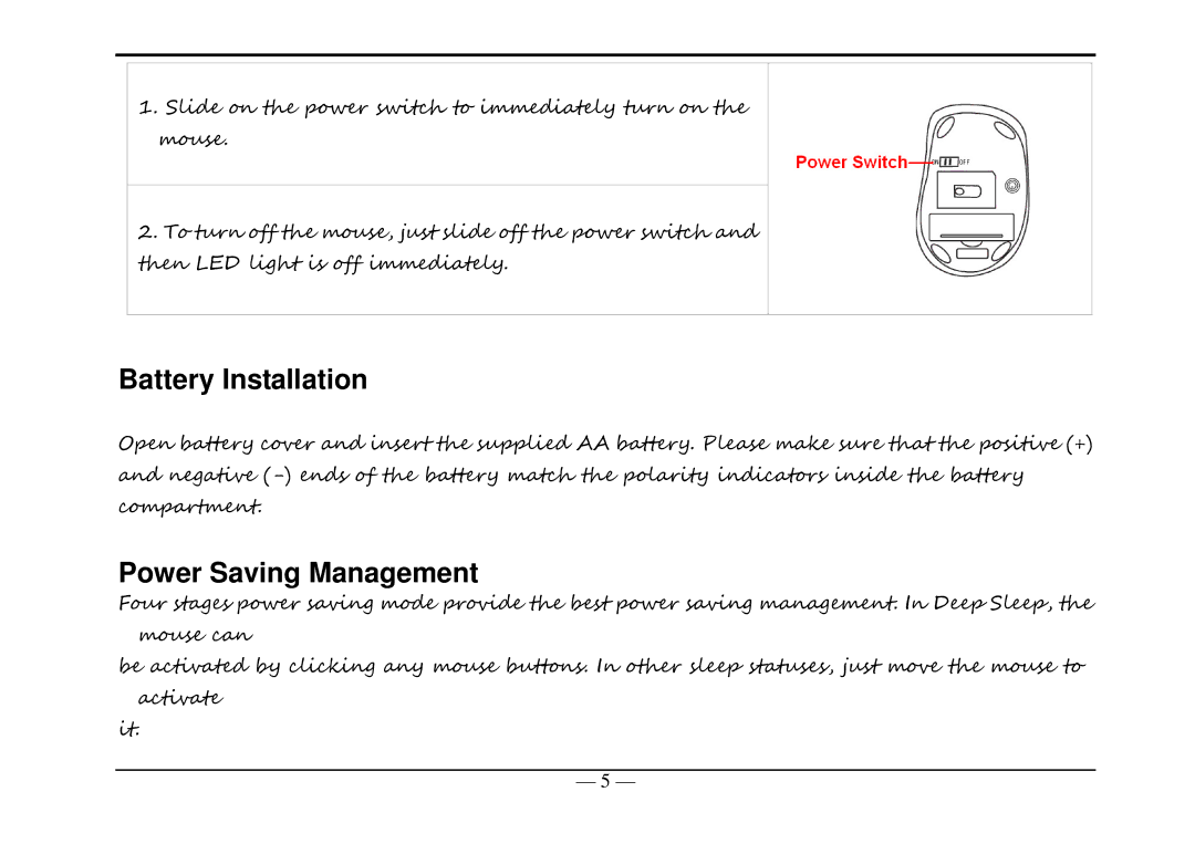 A4 Tech BT-630 manual Battery Installation, Power Saving Management 