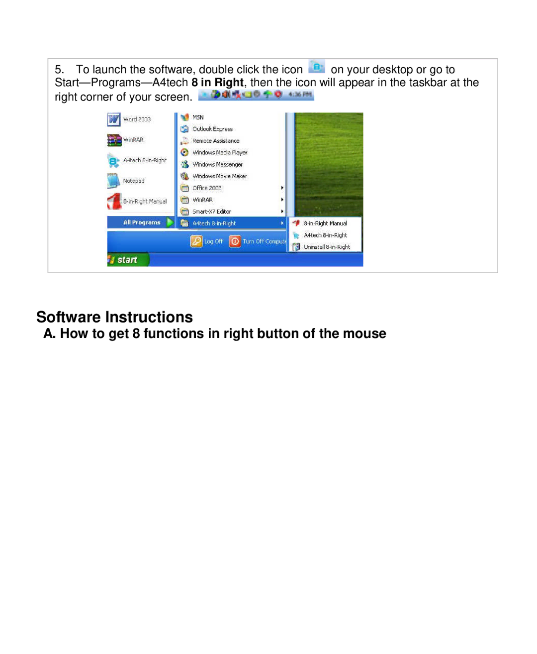 A4 Tech G7-630 user manual Software Instructions, How to get 8 functions in right button of the mouse 