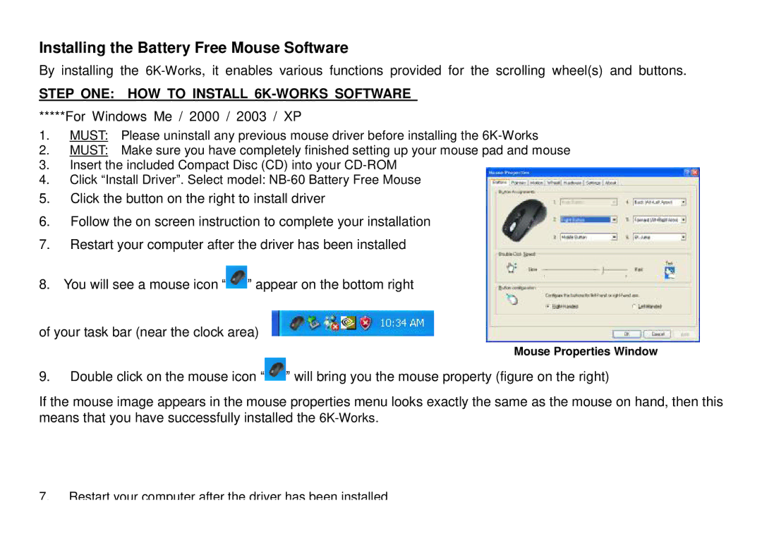 A4 Tech NB-60 user manual Installing the Battery Free Mouse Software, For Windows Me / 2000 / 2003 / XP 