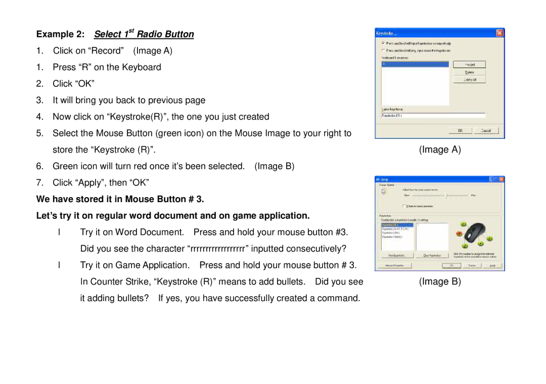 A4 Tech NB-60 user manual Image a, Image B, Example 2 Select 1st Radio Button 