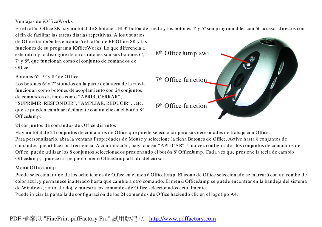 A4 Tech Office 8K manual Ventajas de iOfficeWorks, Botones 6º, 7º y 8º de Office, Conjuntos de comandos de Office distintos 