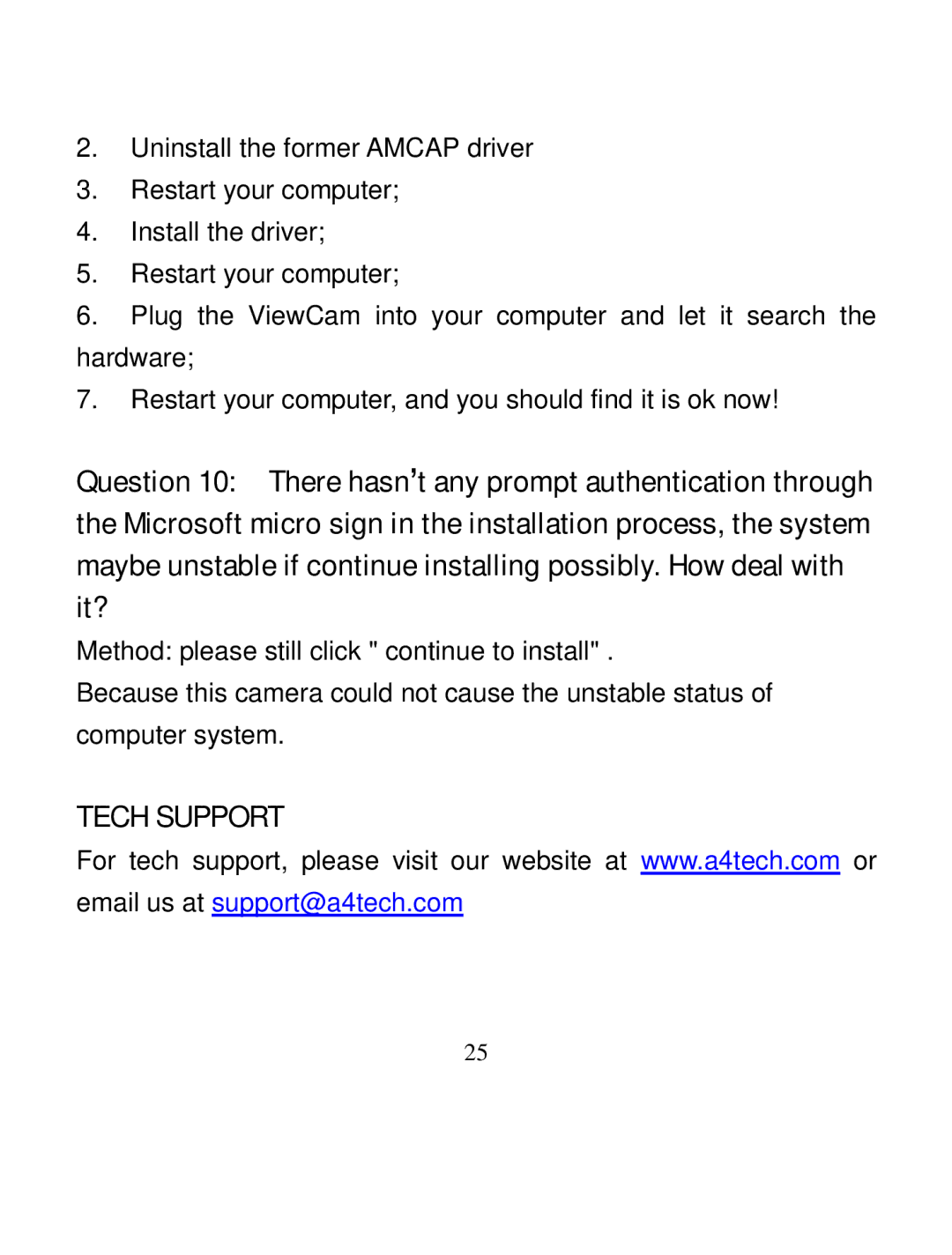 A4 Tech PK-335 user manual Tech Support 