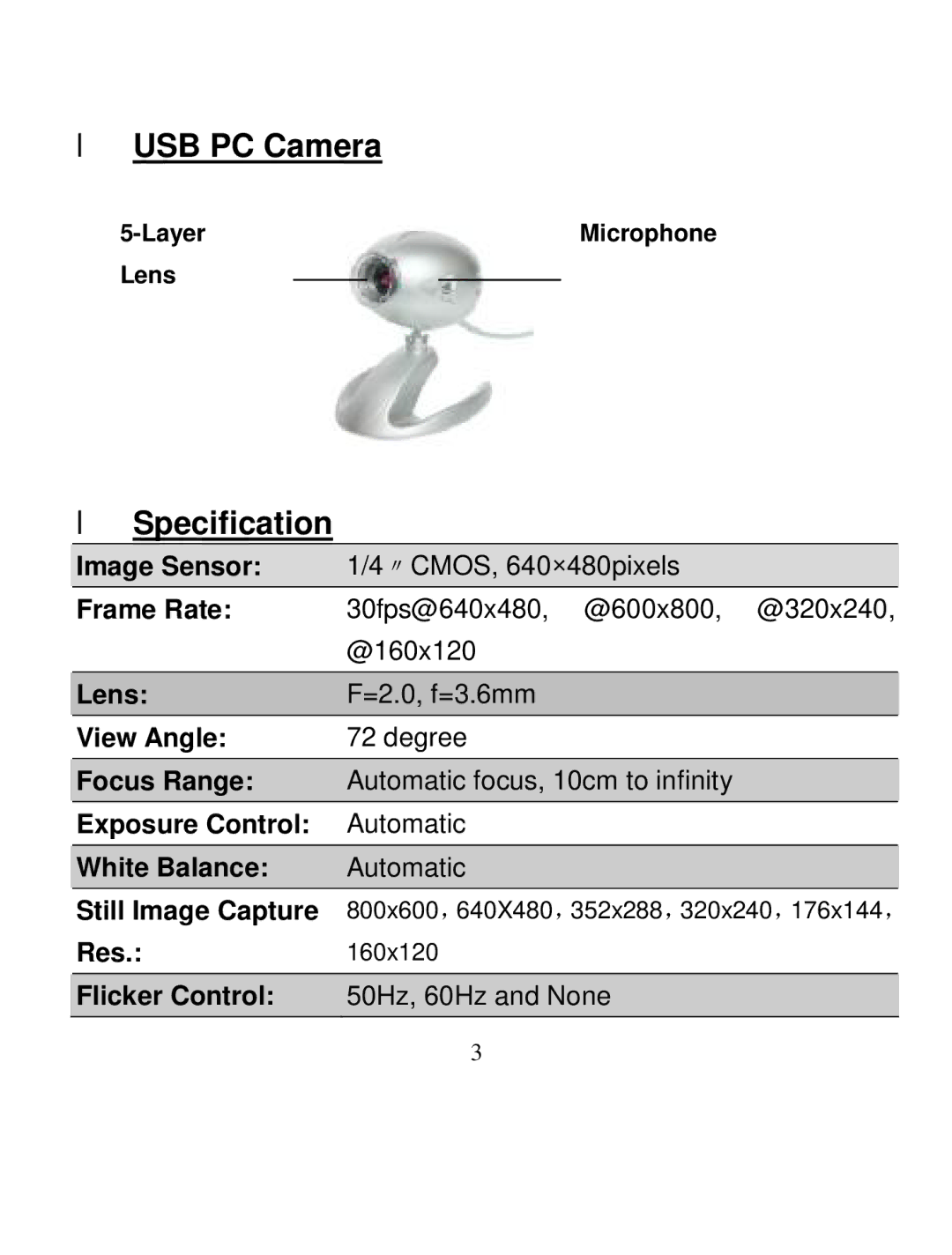 A4 Tech PK-335 user manual USB PC Camera, Specification 