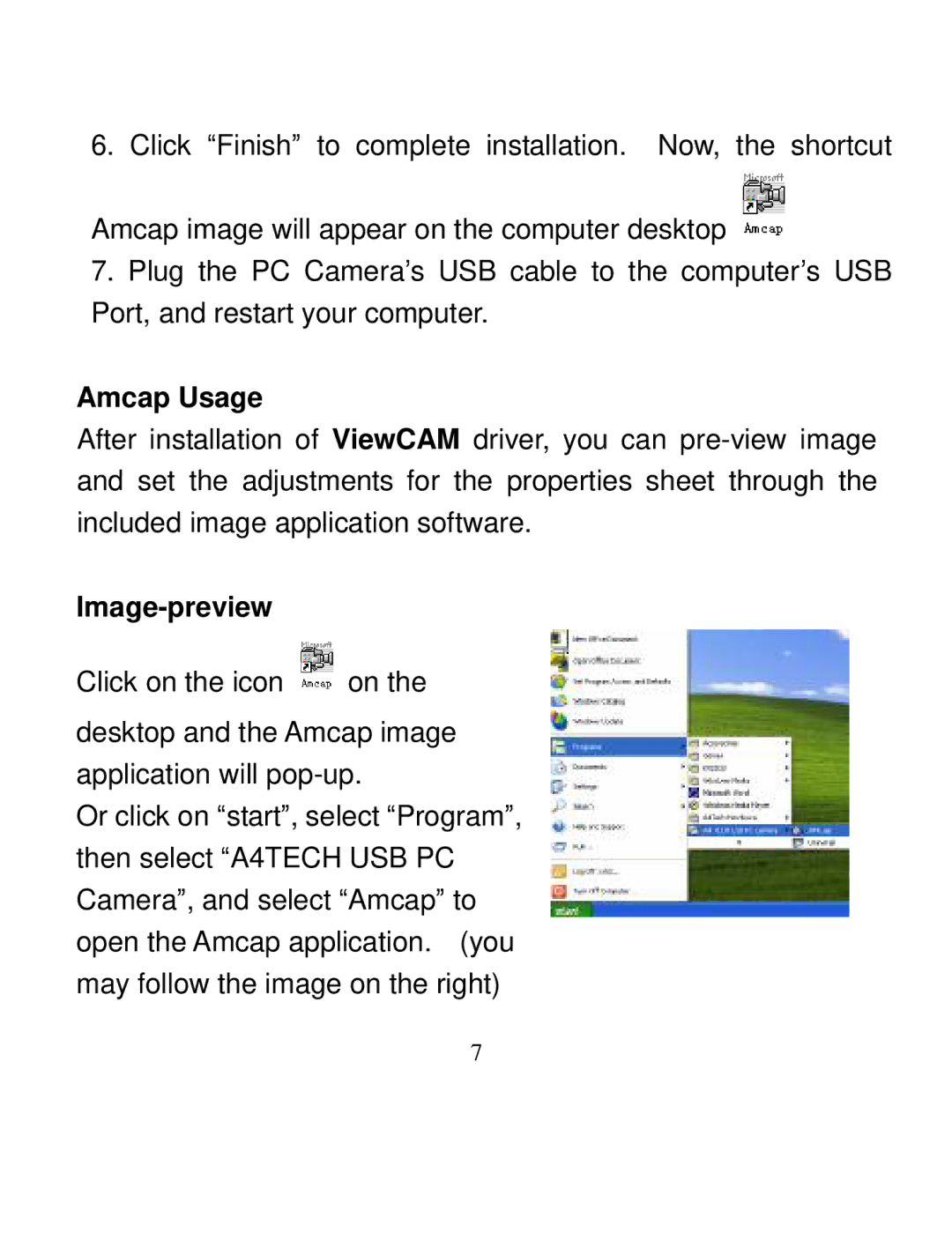 A4 Tech PK-335 user manual Amcap Usage 