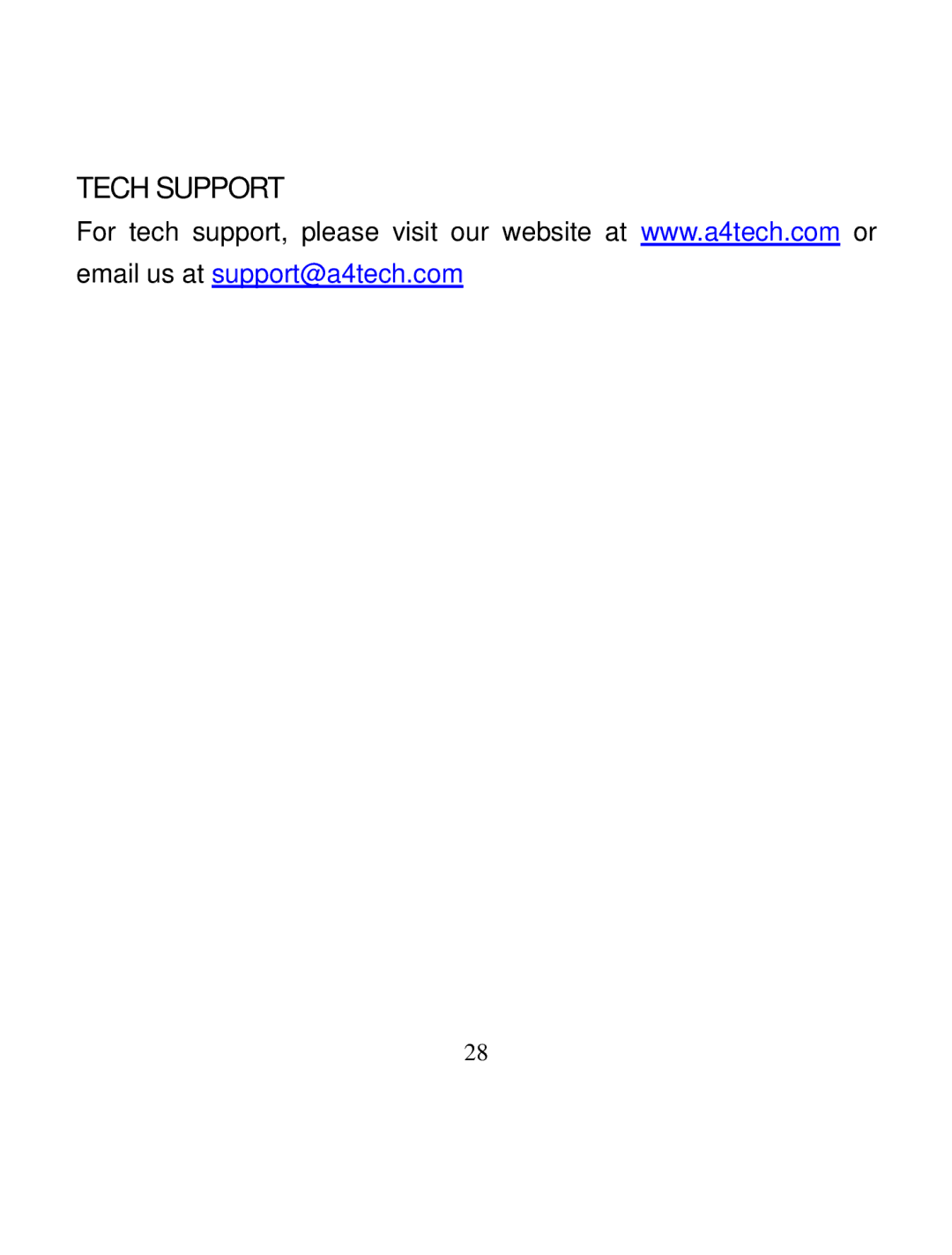 A4 Tech PK-35N user manual Tech Support 