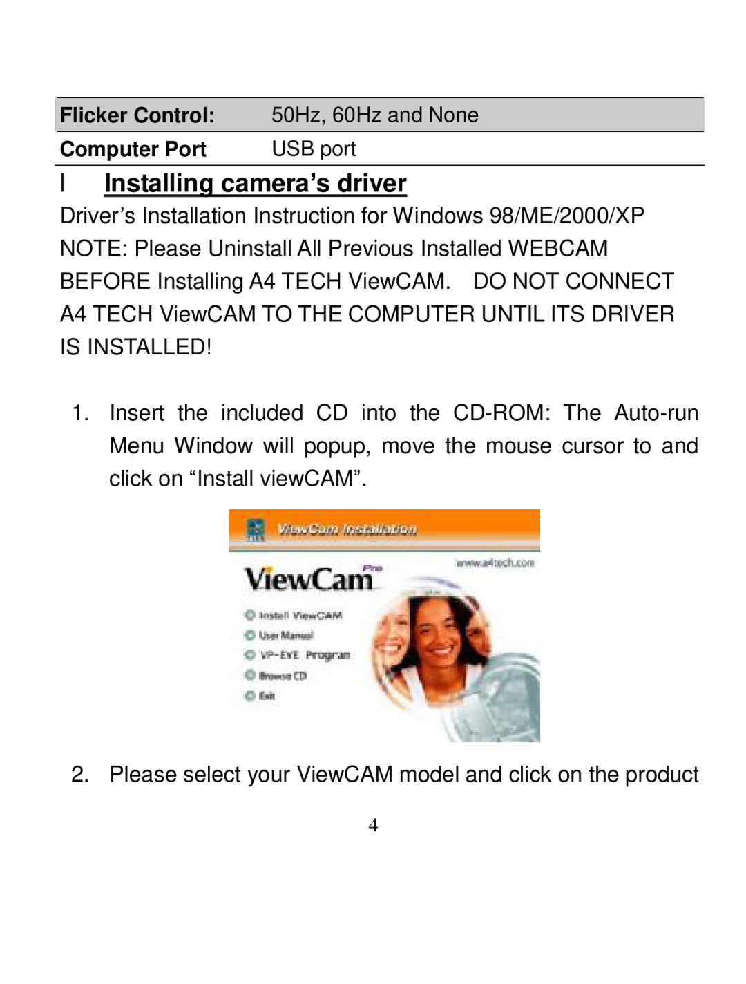 A4 Tech PK-35N user manual Installing camera’s driver 