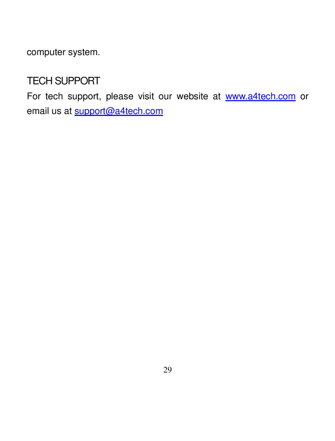 A4 Tech PK-5 user manual Tech Support 