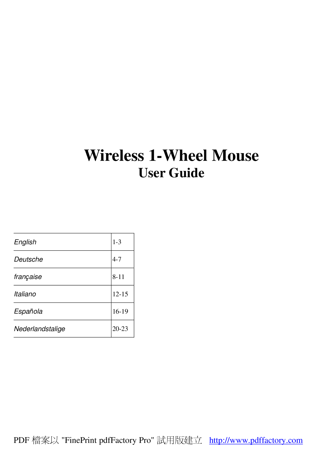 A4 Tech Wireless 1-Wheel Mouse manual User Guide 