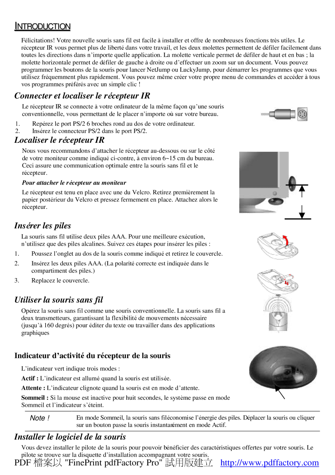 A4 Tech Wireless 1-Wheel Mouse manual Connecter et localiser le récepteur IR, Localiser le récepteur IR, Insérer les piles 