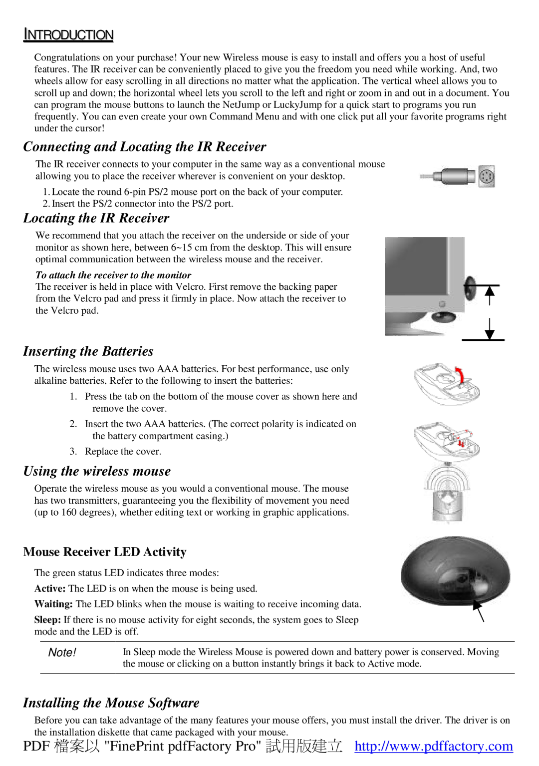 A4 Tech Wireless 1-Wheel Mouse manual Introduction 