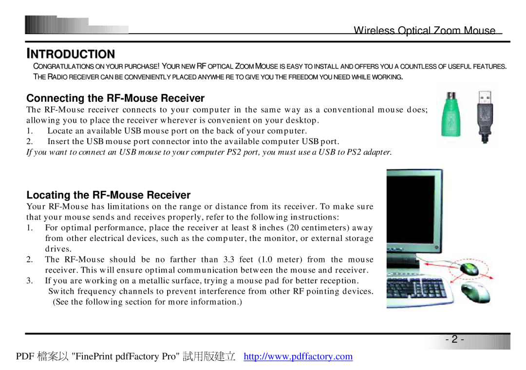 A4 Tech Wireless Optical Zoom Mouse manual Connecting the RF-Mouse Receiver, Locating the RF-Mouse Receiver 