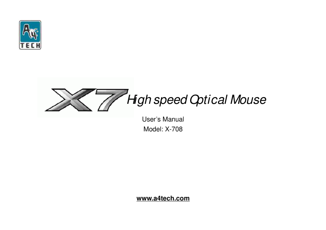 A4 Tech X-708 user manual High speed Optical Mouse 