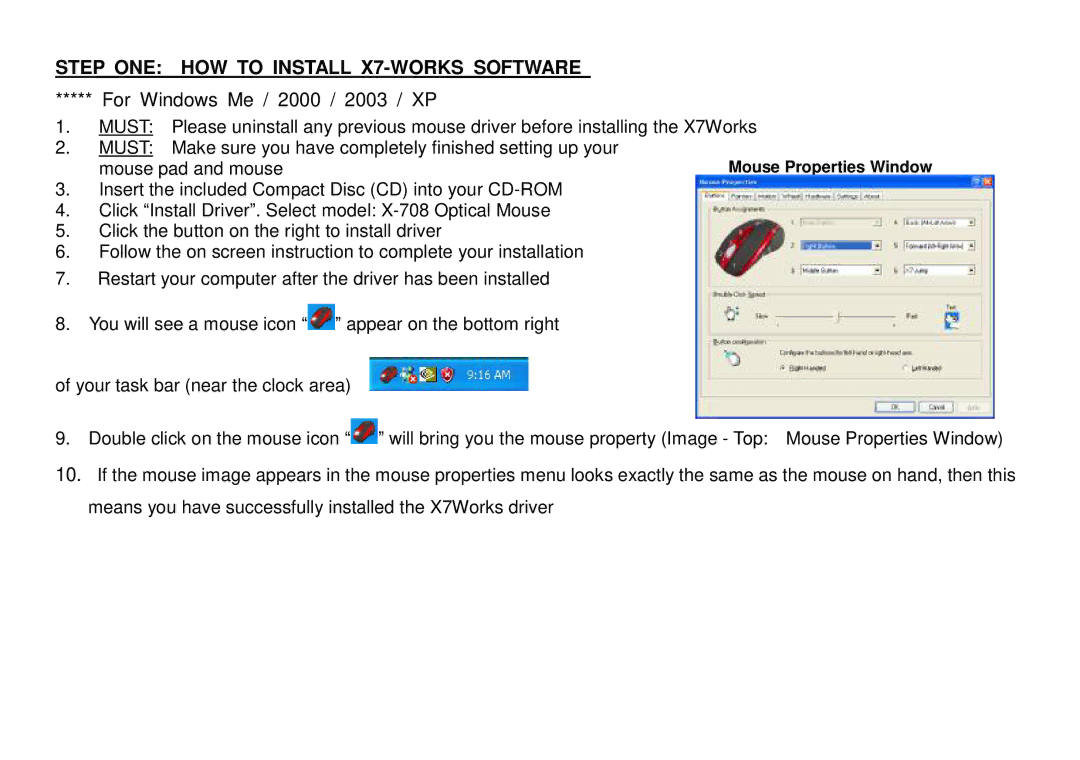 A4 Tech X-708 user manual For Windows Me / 2000 / 2003 / XP, Mouse pad and mouse 