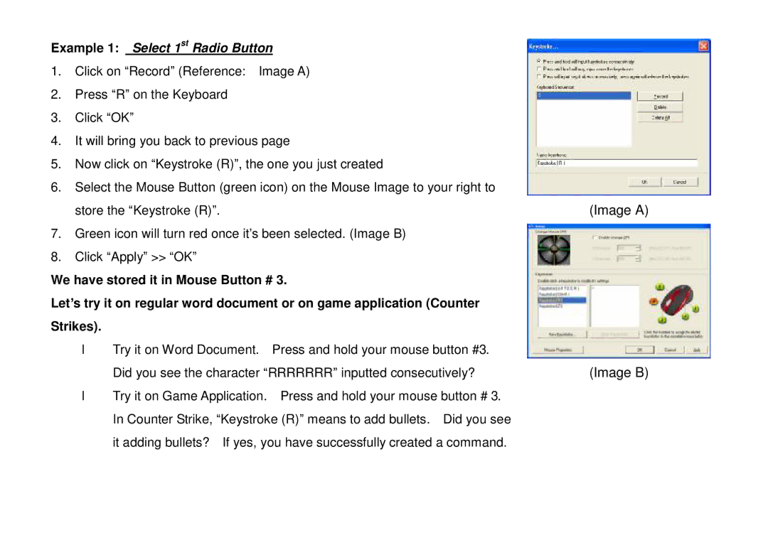 A4 Tech X-708 user manual Image a, Image B, Example 1 Select 1st Radio Button 