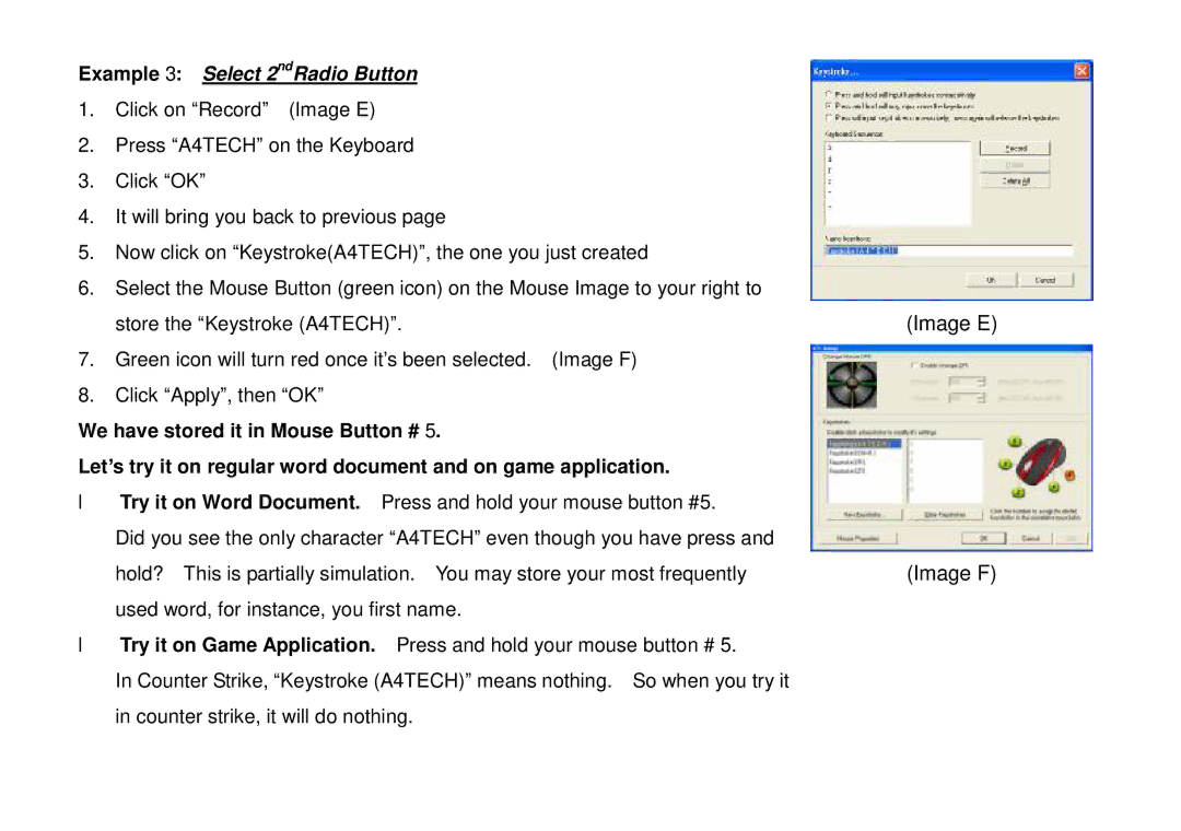 A4 Tech X-708 user manual Image E, Example 3 Select 2ndRadio Button 