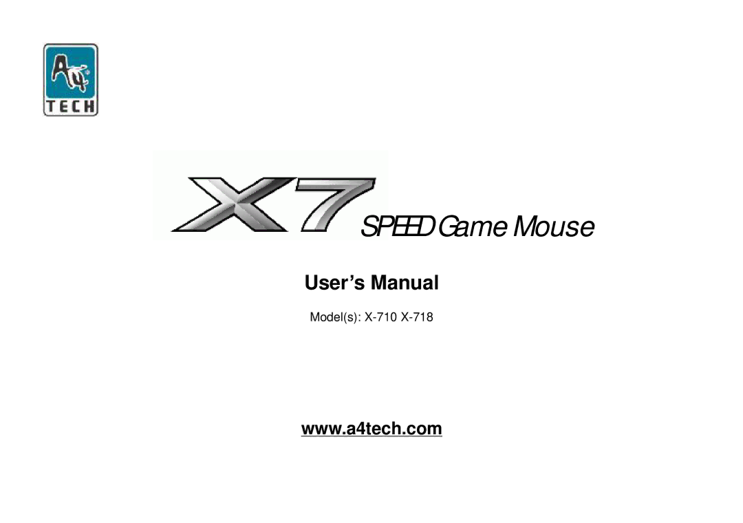 A4 Tech X-710, X-718 user manual Speed Game Mouse 