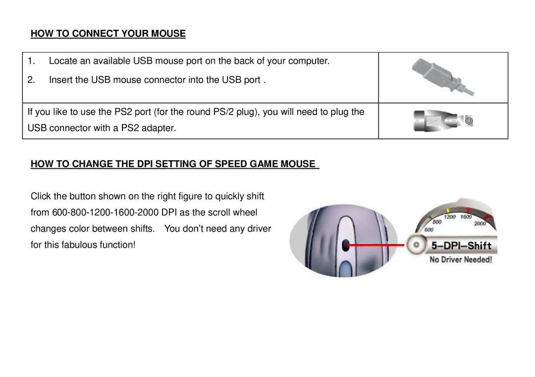 A4 Tech X-710, X-718 user manual HOW to Connect Your Mouse, HOW to Change the DPI Setting of Speed Game Mouse 