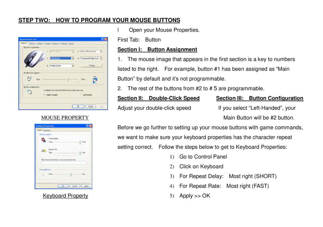 A4 Tech X-718, X-710 user manual Step TWO HOW to Program Your Mouse Buttons, Section I Button Assignment 