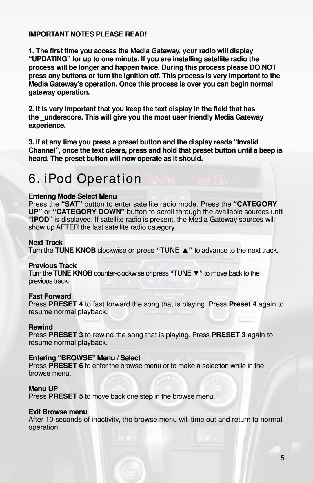 AAMP of America PGHMZ1 owner manual IPod Operation 