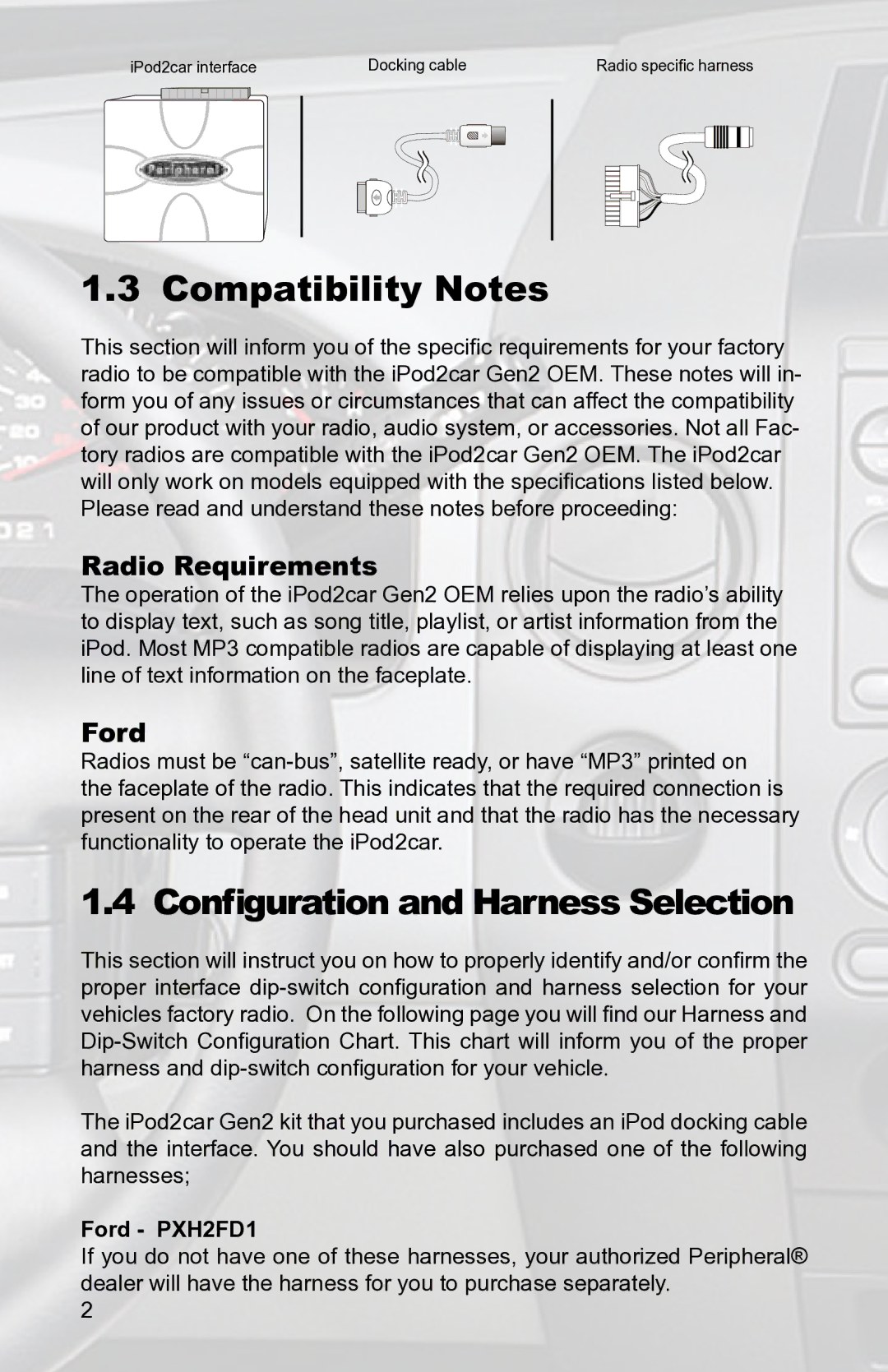 AAMP of America PXDP2 instruction manual Compatibility Notes, Configuration and Harness Selection, Ford PXH2FD1 