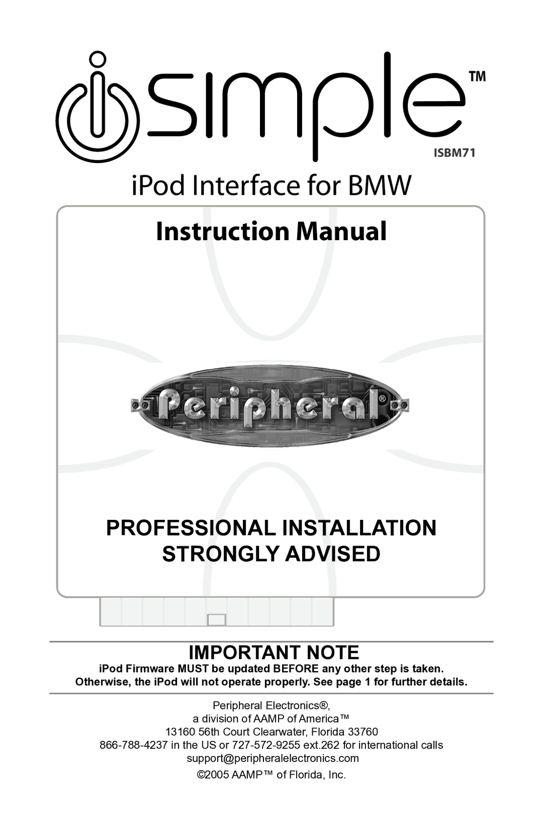 AAMP of America Simple iPod Interface for BMW instruction manual IPod Interface for BMW 