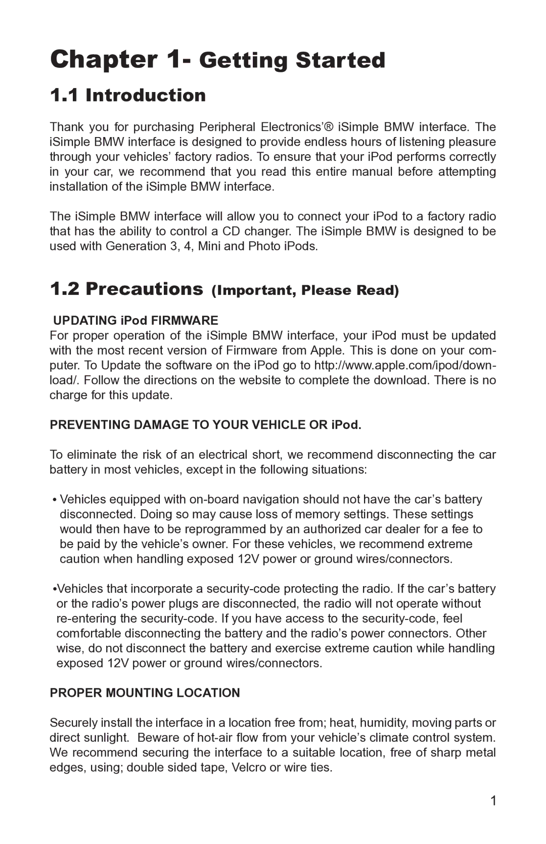 AAMP of America Simple iPod Interface for BMW instruction manual Getting Started, Introduction 