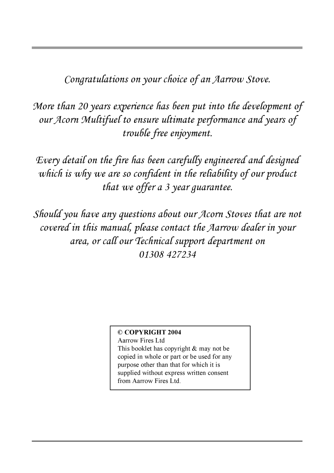 Aarrow Fires 4 installation manual Congratulations on your choice of an Aarrow Stove 