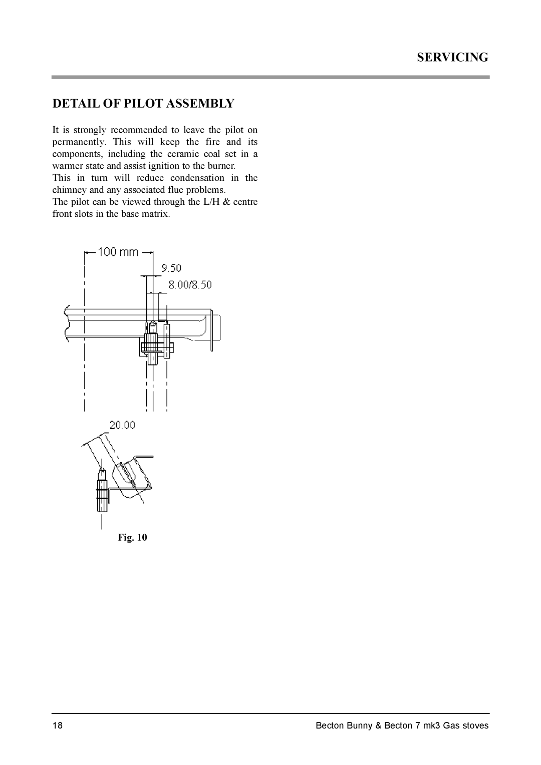 Aarrow Fires Becton Bunny, Becton 7 mk3 installation manual Servicing Detail of Pilot Assembly 