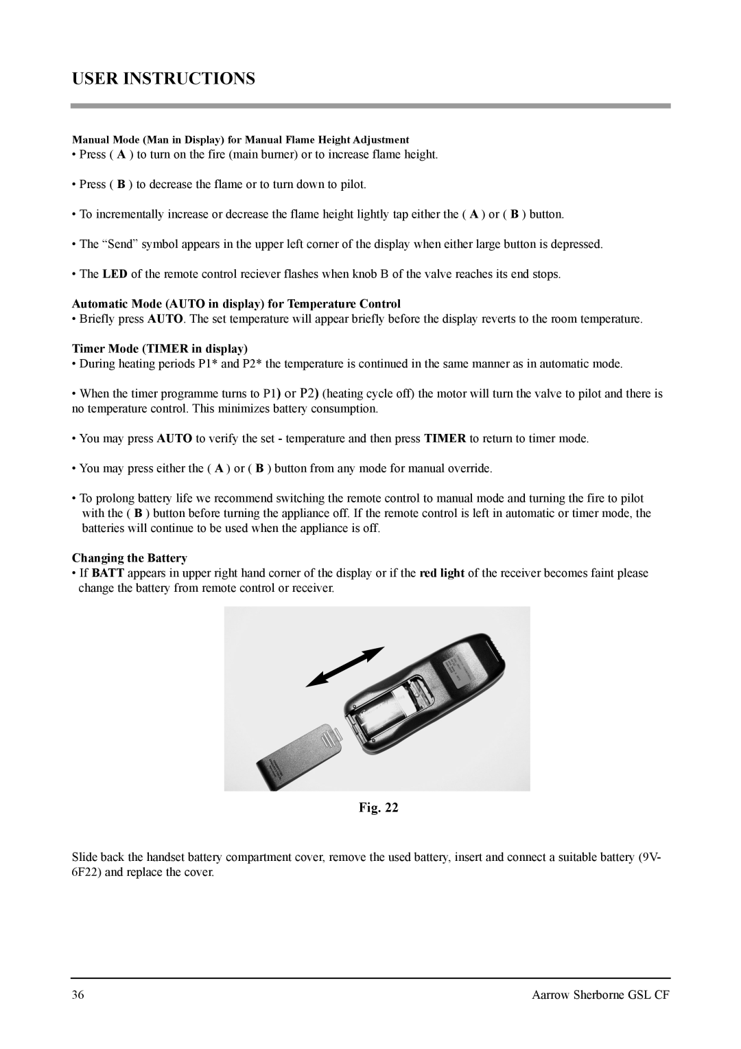 Aarrow Fires Gas Stove user manual Automatic Mode Auto in display for Temperature Control 