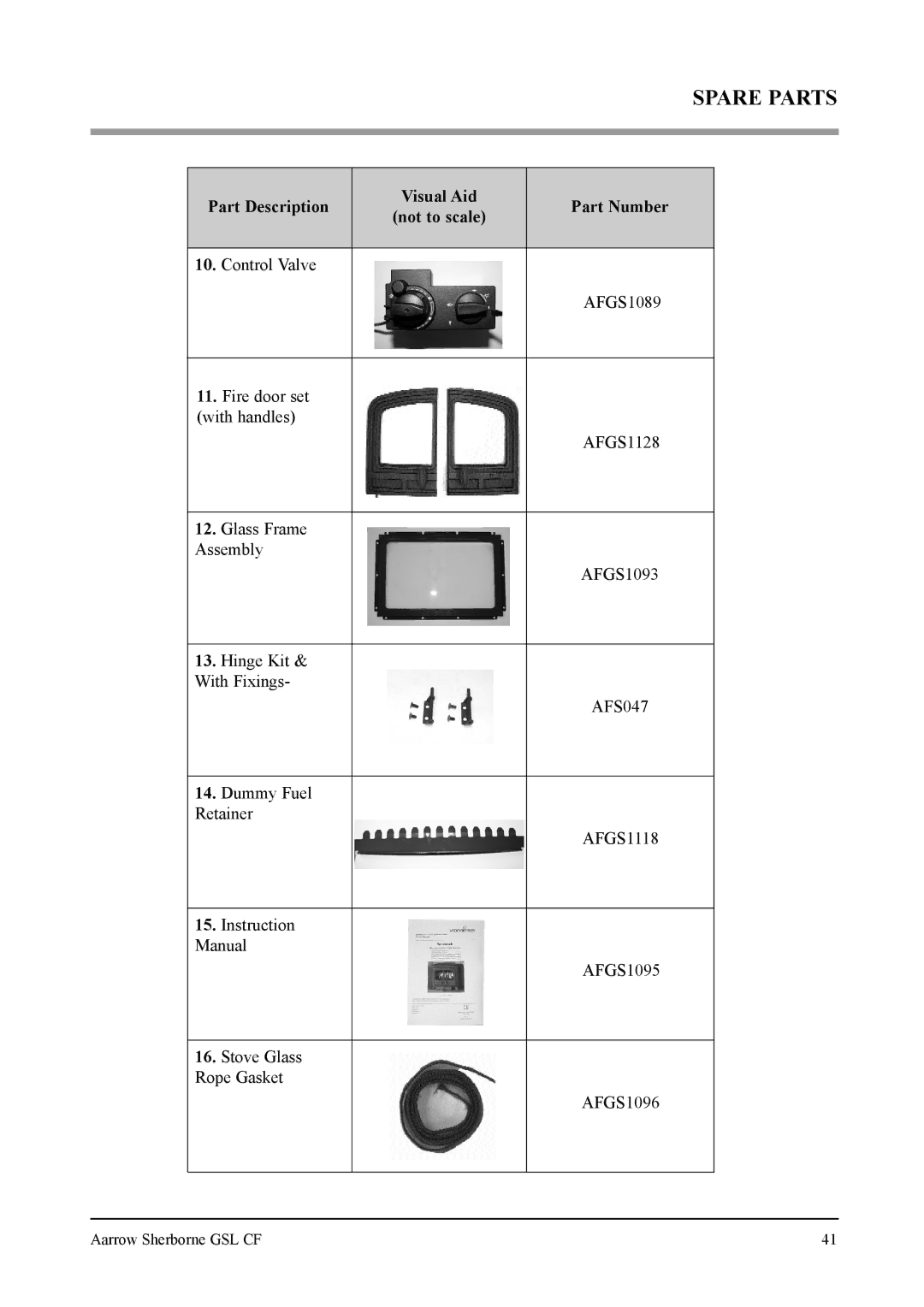 Aarrow Fires Gas Stove user manual Spare Parts 