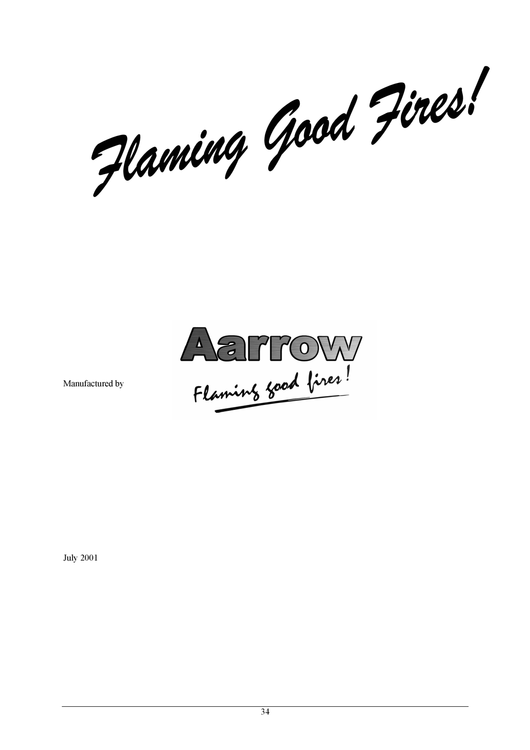 Aarrow Fires SF 50 operating instructions Manufactured by July 