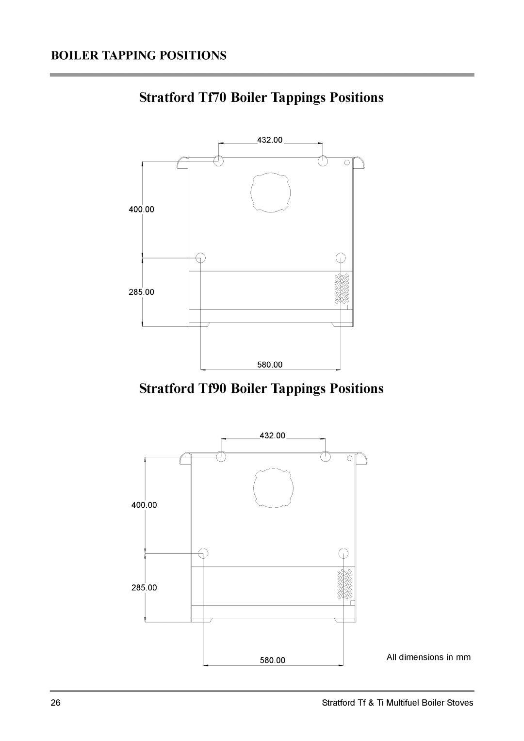 Aarrow Fires Stratford Tf, Stratford Ti installation manual Boiler Tapping Positions 