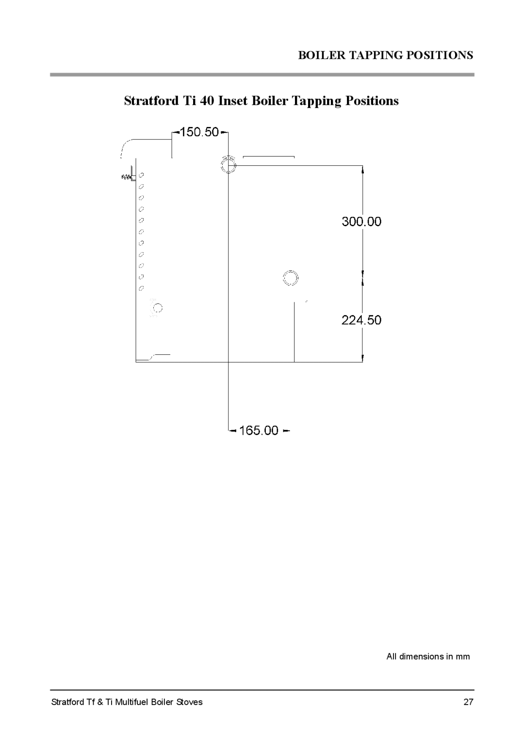 Aarrow Fires Stratford Tf installation manual Stratford Ti 40 Inset Boiler Tapping Positions 